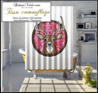 Motif tête cerf fond camouflage rose couette rideau Tissu ameublement au mètre