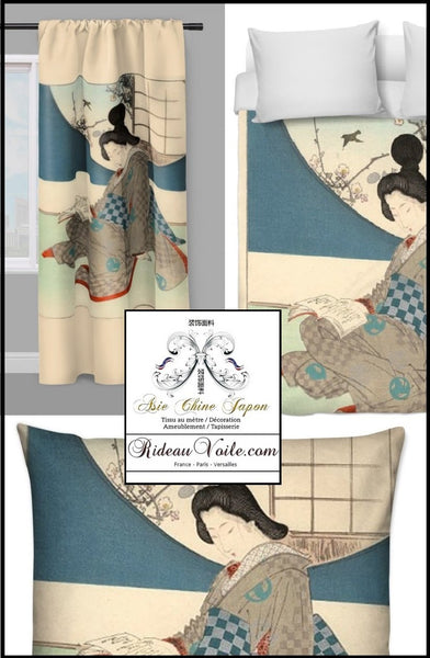 Décoration Estampe Japonaise motif Geisha tissu au mètre couette Fabric meter Asia