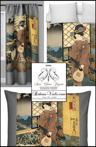 Fabrics upholstery Japanese decorating Asian meter Geisha pattern Estampes drapes - Tissu motif Asiatique