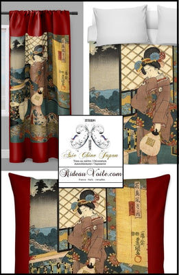 Fabric Japanese Asian meter Geisha pattern Tissu ameublement motif Asiatique rideau Estampes