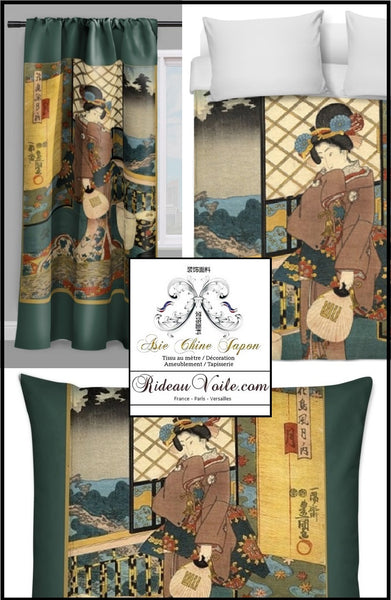 Tissu Geisha Estampe Asiatique motif imprimé rideau couette fabrics upholstery Asia drapes