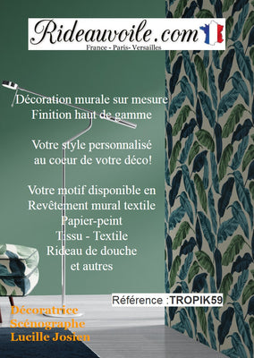 Motif Tropical Exotique sur tissu d'ameublement imprimé de larges feuilles et fleurs style jungle pour la décoration d'intérieur et la tapisserie (siège / murale). 