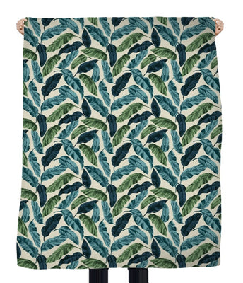 Tissu au mètre ameublement déco tapisserie exotique tropical feuilles bleu vert