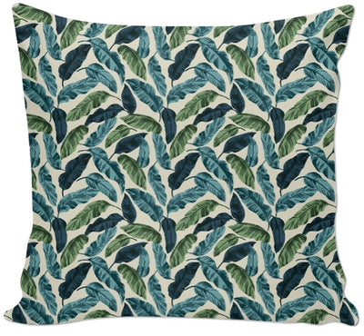 Tissu au mètre ameublement déco tapisserie exotique tropical feuilles bleu vert