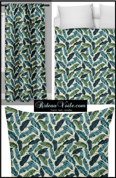 Motif Tropical Exotique sur tissu d'ameublement imprimé de larges feuilles et fleurs style jungle pour la décoration d'intérieur et la tapisserie (siège / murale). 