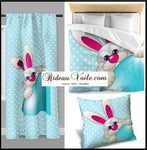 Décoration bleu rideau coussin couette tissu au mètre motif lapin enfant bébé