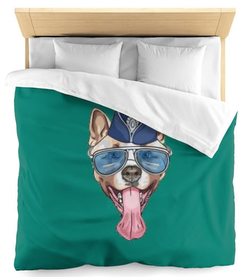 Tissu au mètre motif animal chien dog hipster akita vert rideau couette coussin