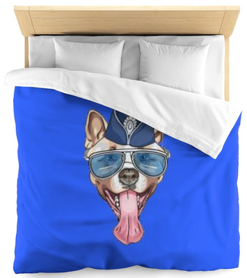 Tissu au mètre imprimé bleu roi motif tête d'animal tableau chien rideau couette coussin