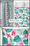 Tissu au mètre motif feuille verte Tropical Exotique fleur rose fushia rideau couette coussin