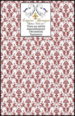Tissu Damas ameublement Baroque jacquard coton rouge occultant mètre rideaux sur mesure tapisserie fauteuil motif Damassé confection coussin, plaid, couette. French fabric upholstery meter curtain tapestry Barock Vorhang stoff  barok gardin stof barokk függöny szövet tessuto tende barocco barockt Rido Stoff.