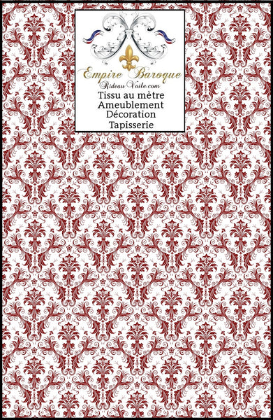 Tissu Damas ameublement Baroque jacquard coton rouge occultant mètre rideaux sur mesure tapisserie fauteuil motif Damassé confection coussin, plaid, couette. French fabric upholstery meter curtain tapestry Barock Vorhang stoff  barok gardin stof barokk függöny szövet tessuto tende barocco barockt Rido Stoff.