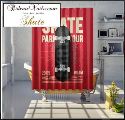 Rideau de douche boutique qualité luxe sur mesure 120 x 200 cm motif imprimé personnalisé jeune ado design skate skateboard