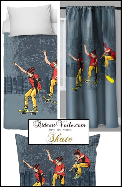Tissu au mètre motif ado skateboard skateur rideau couette décoration