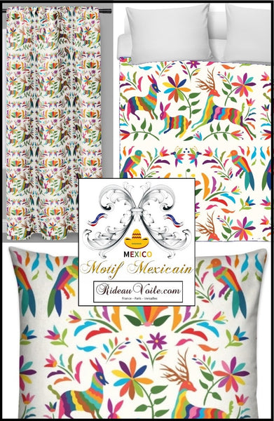 Boutique decoration home Mexican fashion fabrics tapestry upholstery drapes curtain armchair Toile mexicaine ignifugé tissu mètre ameublement tapisserie motif Otomi Mexicain ethnique rideau occultant housse couette Mexique Textiles of Mexico. 