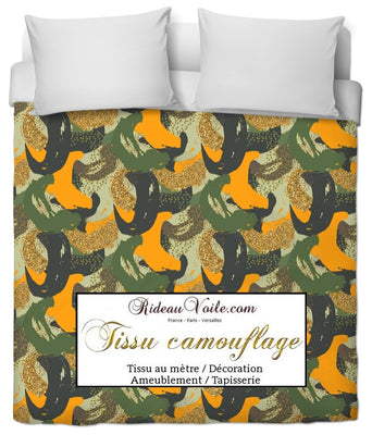 Tissu ameublement tapisserie style militaire mètre motif camouflage rideau couette
