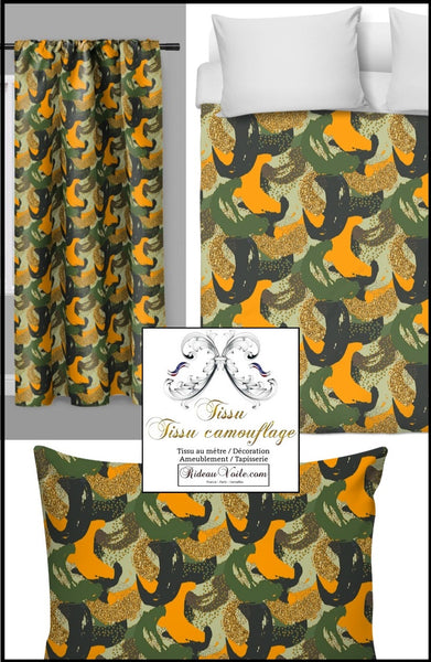Tissu ameublement tapisserie style militaire mètre motif camouflage rideau couette