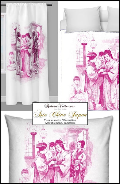 Tissu inspiration chinoise Asiatique tissus ameublement motifs chinois japonais mètre rideau rose fushia