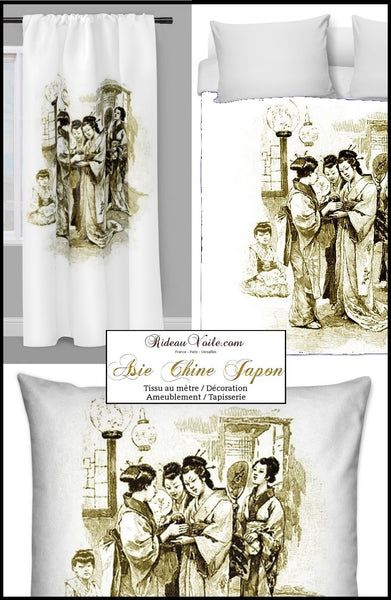Tissu inspiration chinoise Asiatique tissus ameublement motifs japonais Geisha mètre rideau
