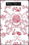 Tissu ameublement Toile de Jouy rouge au mètre rideau voilage tapisserie siège