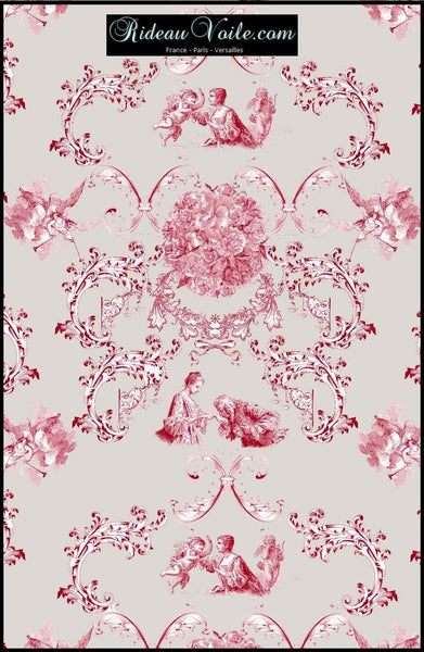 Tissu ameublement Toile de Jouy gris au mètre rideau voilage tapisserie siège