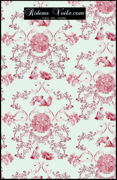 Toile de Jouy vert tissu au mètre rideau voilage tapisserie siège