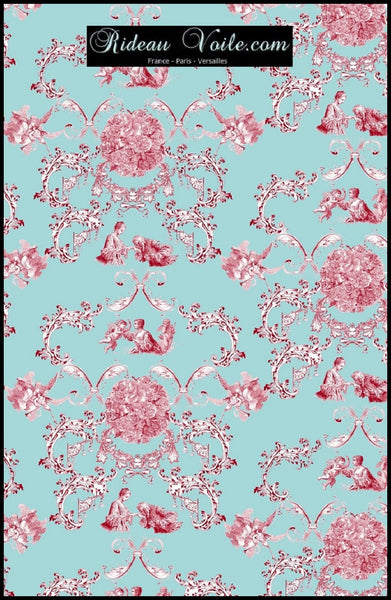 Tissu ameublement Toile de Jouy bleu au mètre rideau voilage tapisserie siège