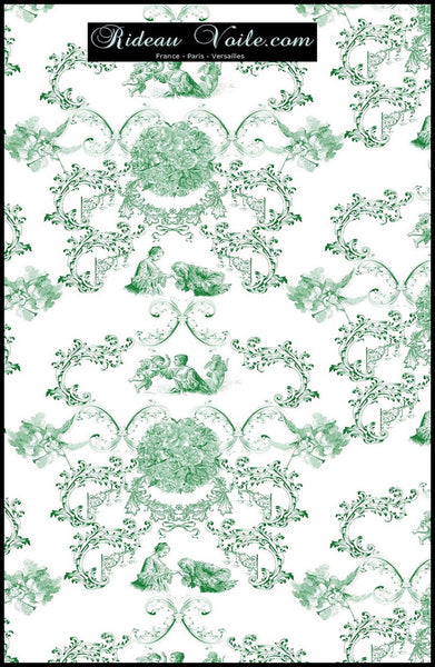 Tissu ameublement Toile de Jouy vert au mètre rideau voilage tapisserie siège. Boutique Empire Achat de rideaux motif toile de Jouy sur mesure décoration d’intérieure. Tissu ameublement haut gamme au mètre ignifugé, occultant, voilage, rideau, coussin, couette. French fabric flower curtain drapes upholstery. Tela cortina. verhokangas. Tessuto per tende. Rido Stoff Riddoen.