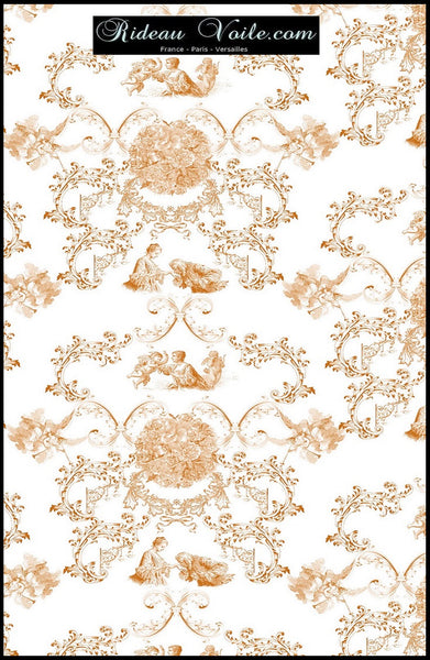 Tissu ameublement Toile de Jouy orange au mètre rideau voilage tapisserie siège