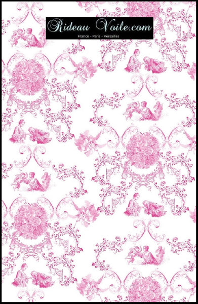 Tissu ameublement Toile de Jouy rose fushia au mètre rideau voilage tapisserie siège