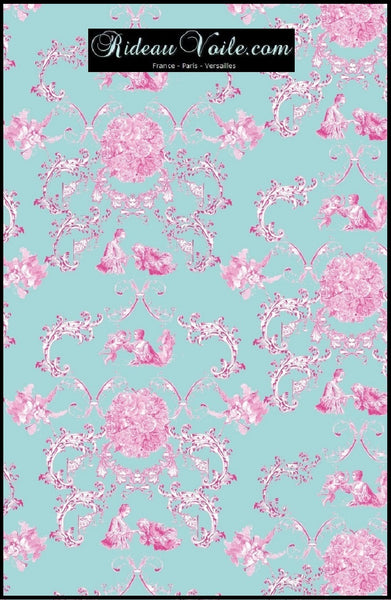Tissu ameublement Toile de Jouy rose bleu au mètre rideau voilage tapisserie siège. Boutique éditeur Toile de Jouy haut gamme Tissu ameublement au mètre rideau voilage tapisserie motif Empire. Möbelstoff vorhänge ignifugé occultant. Blumenmuster stoff. French fabric flower curtain drapes upholstery. Tela cortina. verhokangas. Tessuto per tende. Rido Stoff Riddoen.