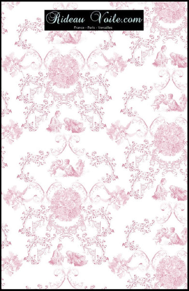 Tissu ameublement Toile de Jouy rose au mètre rideau voilage tapisserie siège