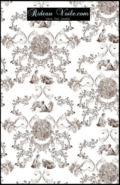 Tissu ameublement Toile de Jouy marron au mètre rideau voilage tapisserie siège