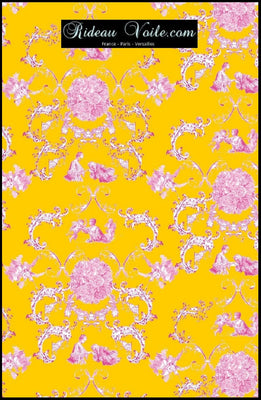 Tissu ameublement Toile de Jouy rose orange au mètre rideau voilage tapisserie siège