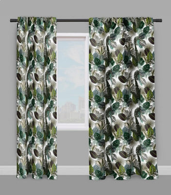 Tissu exotique tropical fleuri feuille au mètre rideau siège gris vert bleu